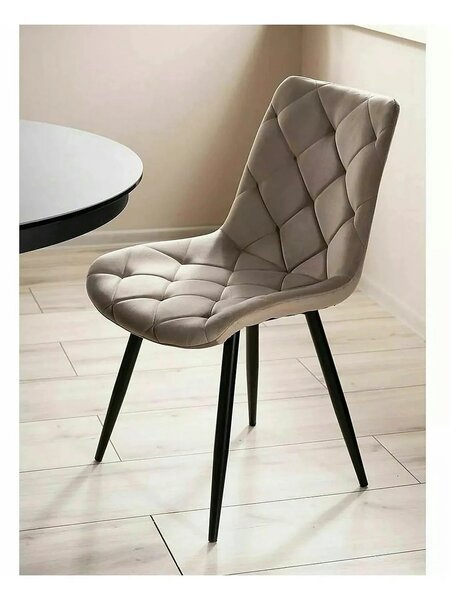 Scaun bej tapitat RALPH, stofa catifelata/metal, 51x42x88 cm