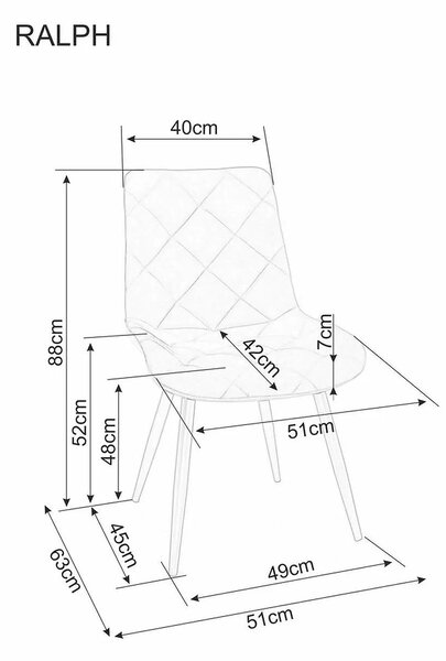 Scaun bej tapitat RALPH, stofa catifelata/metal, 51x42x88 cm