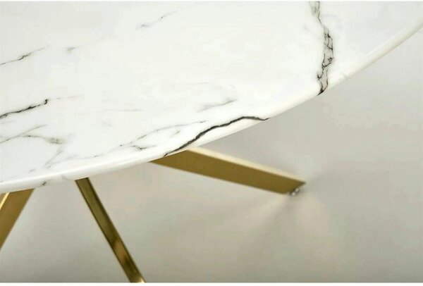 Masa bucatarie dimensiuni mici RAYMOND 2, alb/auriu, sticla/otel, 100x