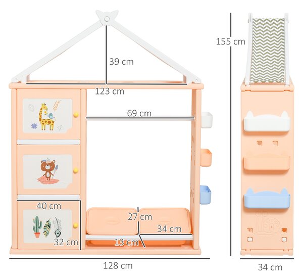 HOMCOM Organizator Jucării cu Containere și Cuier, 128x34x155cm, Portocaliu | Aosom Romania