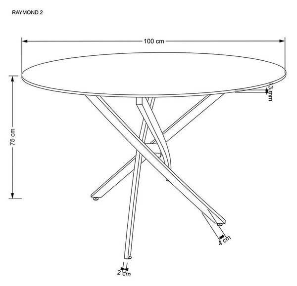 Masa bucatarie dimensiuni mici RAYMOND 2, alb/auriu, sticla/otel, 100x