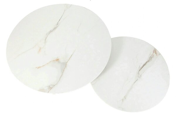 Set 2 masute cafea KORA D, alb cu efect de marmura/negru, ceramica/met