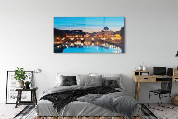 Tablouri pe sticlă poduri fluviale Roma Sunset