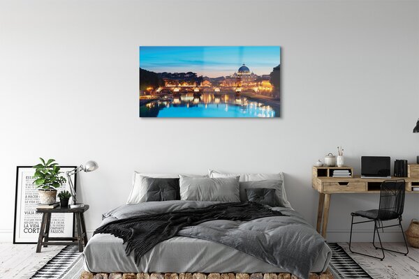 Tablouri pe sticlă poduri fluviale Roma Sunset