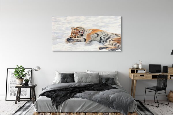 Tablouri pe sticlă Tiger de iarnă
