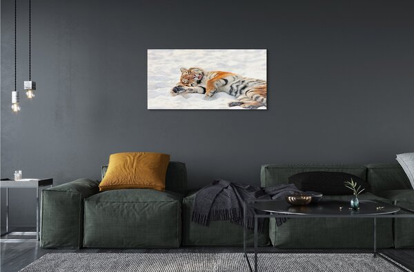 Tablouri pe sticlă Tiger de iarnă