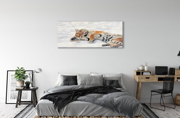 Tablouri pe sticlă Tiger de iarnă