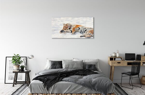 Tablouri pe sticlă Tiger de iarnă