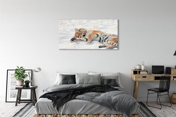 Tablouri pe sticlă Tiger de iarnă