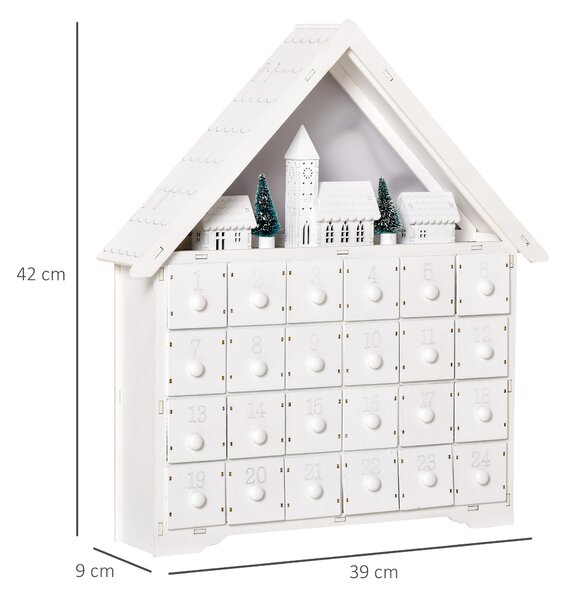 Calendar de Advent, Calendar din Lemn cu 24 sertare, decoratiune de craciun cu lumini HOMCOM | Aosom Romania