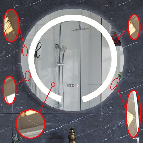 Resigilat: Oglinda de baie, RD3300-1, cu iluminare Led, Diametru 58.5 cm, Ceas, Termometru