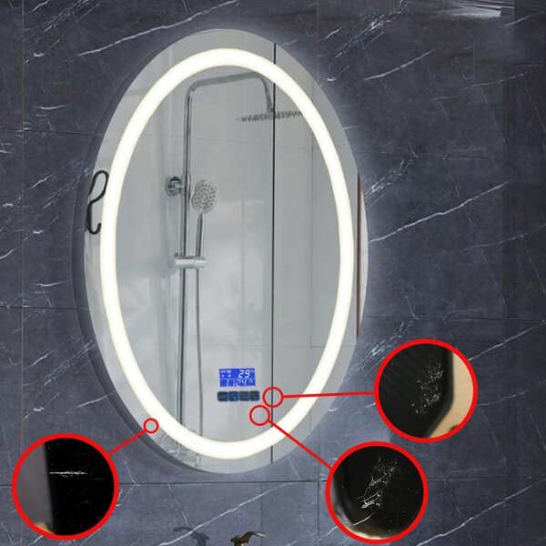 Resigilat: Oglinda de baie, RD3313-2, cu iluminare Led, Dimensiuni 49x69 cm, Functii dezaburire, Bluetooth, Ceas, Termometru