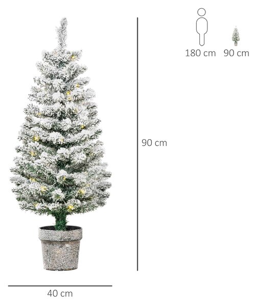 Brad de Craciun Artificial Inzapezit 60 de Lumini LED Albe si 116 Ramuri, Baza cu vas detasabil HOMCOM | Aosom RO