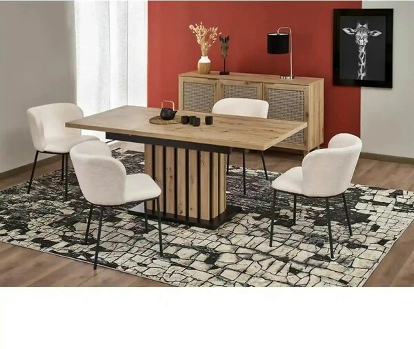 Masa extensibila LAMELLO, stejar/negru, PAL laminat, 130/180x80x76 cm