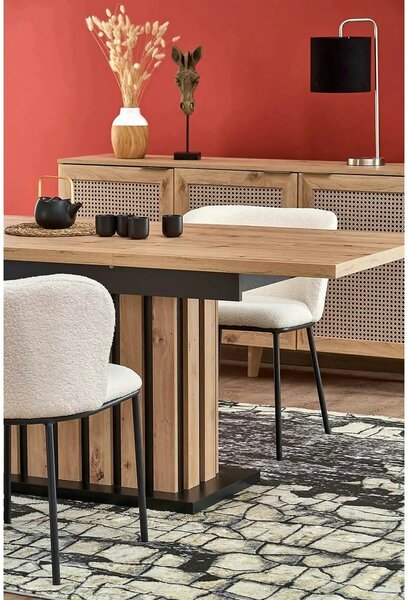 Masa extensibila LAMELLO, stejar/negru, PAL laminat, 130/180x80x76 cm