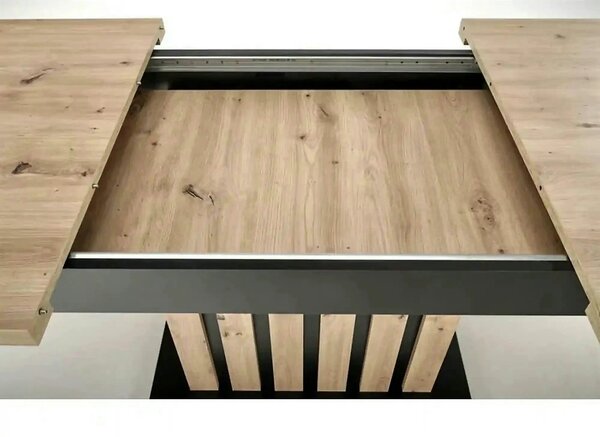 Masa extensibila LAMELLO, stejar/negru, PAL laminat, 130/180x80x76 cm