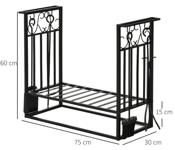 HOMCOM Suport lemne 4 scule din otel Max. 100kg negru | Aosom Romania