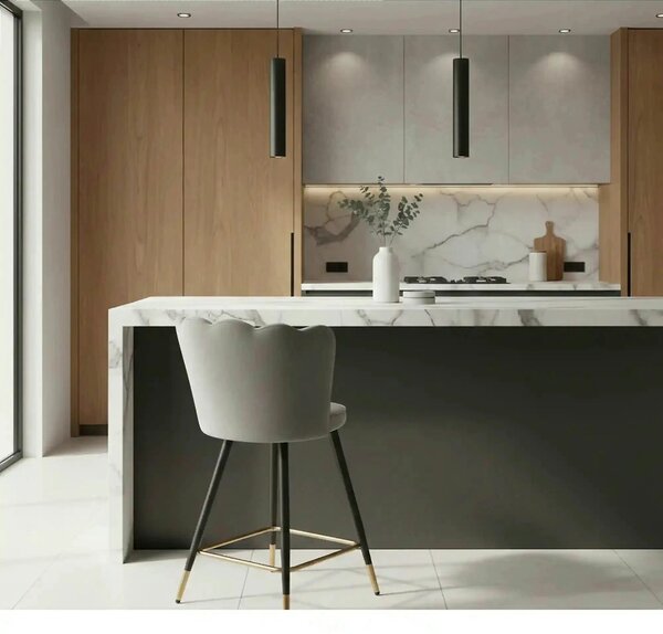 Scaun bar H106, gri/negru, stofa catifelata/otel, 55x58x96 cm