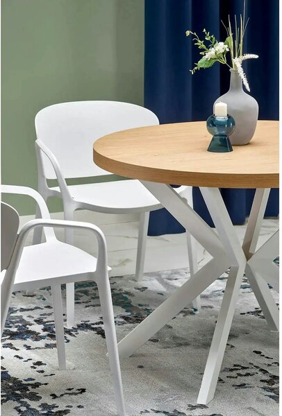 Masa extensibila PERONI, stejar auriu/alb, PAL furniruit/otel, 100/250