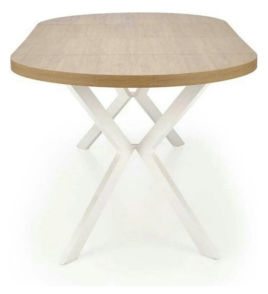 Masa extensibila PERONI, stejar auriu/alb, PAL furniruit/otel, 100/250