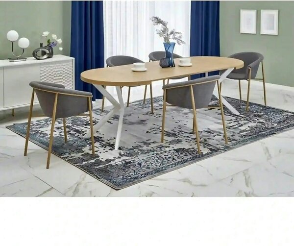 Masa extensibila PERONI, stejar auriu/alb, PAL furniruit/otel, 100/250