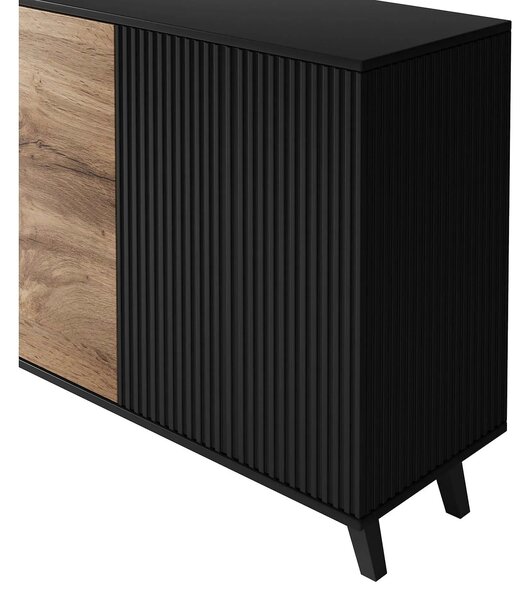 Comoda RANDOM KM-1, stejar wotan/negru, PAL furniruit, 160x40x82 cm