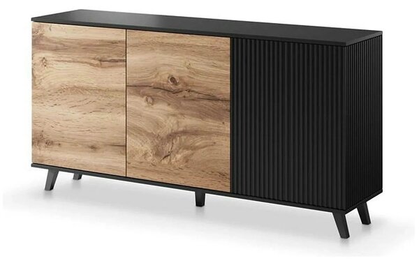 Comoda RANDOM KM-1, stejar wotan/negru, PAL furniruit, 160x40x82 cm