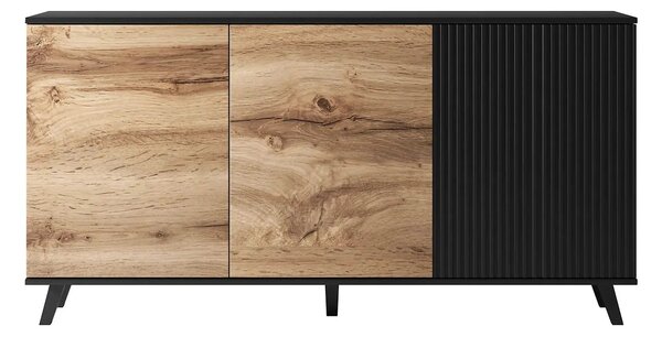 Comoda RANDOM KM-1, stejar wotan/negru, PAL furniruit, 160x40x82 cm