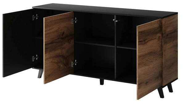 Comoda RANDOM KM-1, stejar wotan/negru, PAL furniruit, 160x40x82 cm