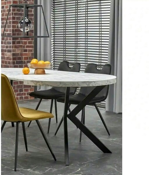 Masa extensibila mare PERONI, alb/negru, PAL furniruit /otel, 100/250x
