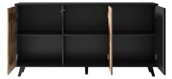 Comoda RANDOM KM-1, stejar wotan/negru, PAL furniruit, 160x40x82 cm