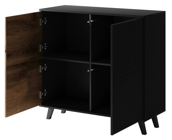 Comoda RANDOM KM-2, stejar wotan/negru, PAL furniruit, 100x40x95 cm