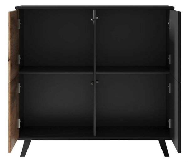 Comoda RANDOM KM-2, stejar wotan/negru, PAL furniruit, 100x40x95 cm