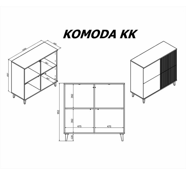 Comoda RANDOM KM-2, stejar wotan/negru, PAL furniruit, 100x40x95 cm