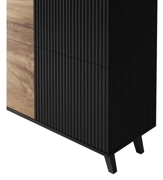 Comoda RANDOM KM-2, stejar wotan/negru, PAL furniruit, 100x40x95 cm