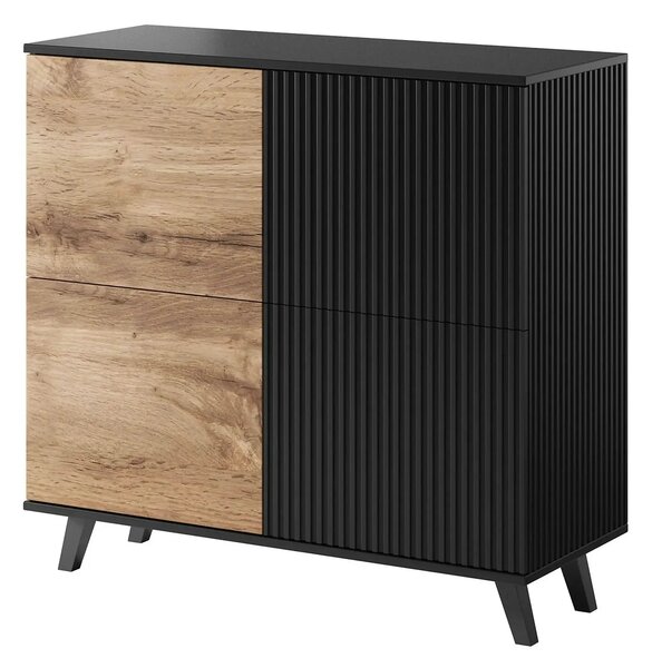 Comoda RANDOM KM-2, stejar wotan/negru, PAL furniruit, 100x40x95 cm