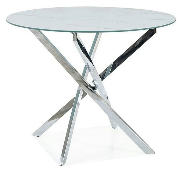 Masa AGIS, alb cu efect de marmura, sticla/metal, 90x90x73 cm