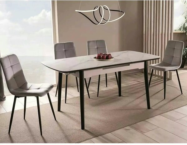 Masa extensibila APOLLO, alb cu efect de marmura/negru, 120/160x80x76