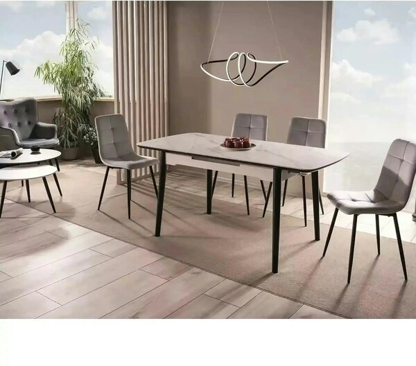 Masa extensibila APOLLO, alb cu efect de marmura/negru, 120/160x80x76