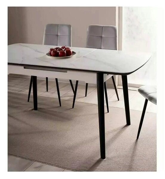 Masa extensibila APOLLO, alb cu efect de marmura/negru, 120/160x80x76