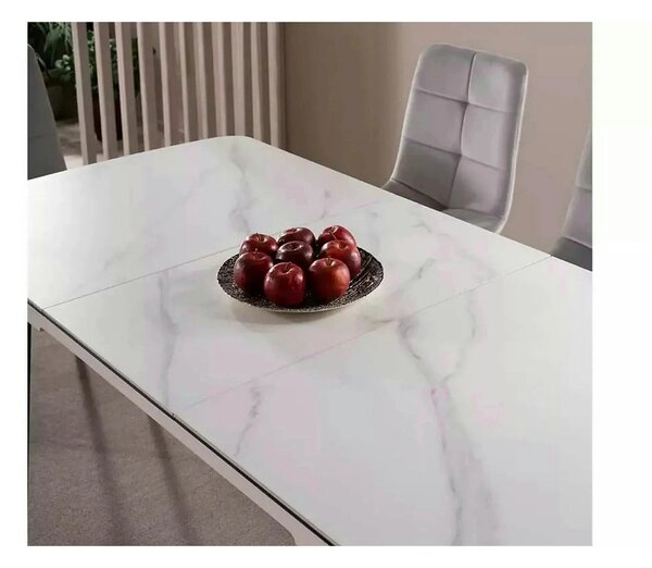 Masa extensibila APOLLO, alb cu efect de marmura/negru, 120/160x80x76