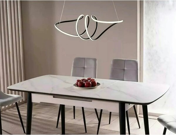 Masa extensibila APOLLO, alb cu efect de marmura/negru, 120/160x80x76