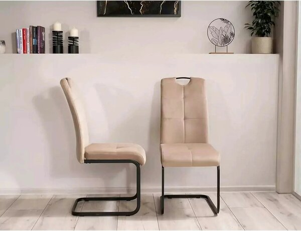 Scaun AXO, bej/negru, stofa catifelata/metal, 43x47x101 cm