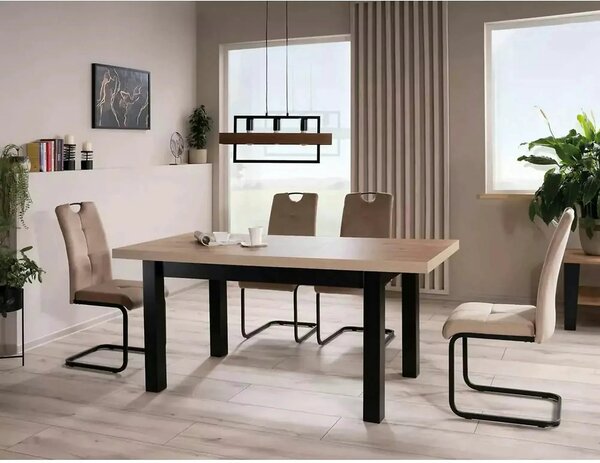 Scaun AXO, bej/negru, stofa catifelata/metal, 43x47x101 cm