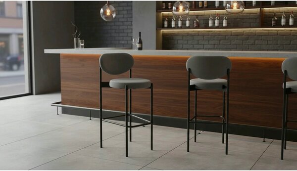 Scaun bar H108, gri - Bluvel 14/negru, stofa catifelata/otel, 42x48x92