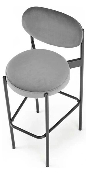 Scaun bar H108, gri - Bluvel 14/negru, stofa catifelata/otel, 42x48x92