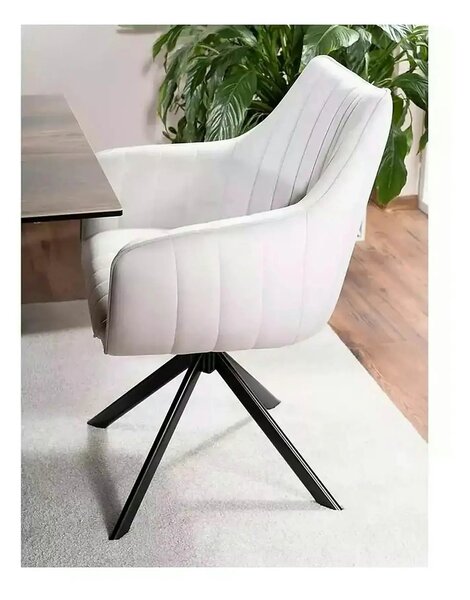 Scaun living rotativ AZALIA, gri deschis/negru, stofa catifelata/metal