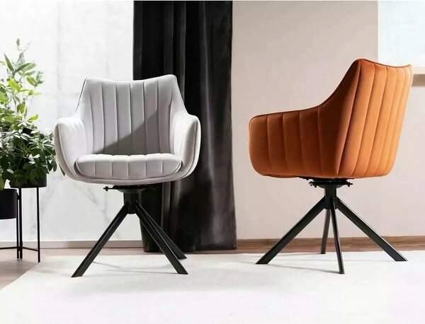 Scaun living rotativ AZALIA, gri deschis/negru, stofa catifelata/metal