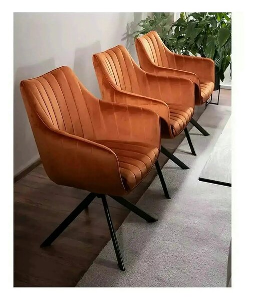 Scaun living rotativ AZALIA, caramiziu/negru, stofa catifelata/metal