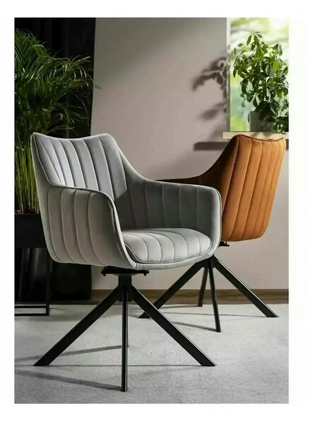 Scaun living rotativ AZALIA, gri deschis/negru, stofa catifelata/metal